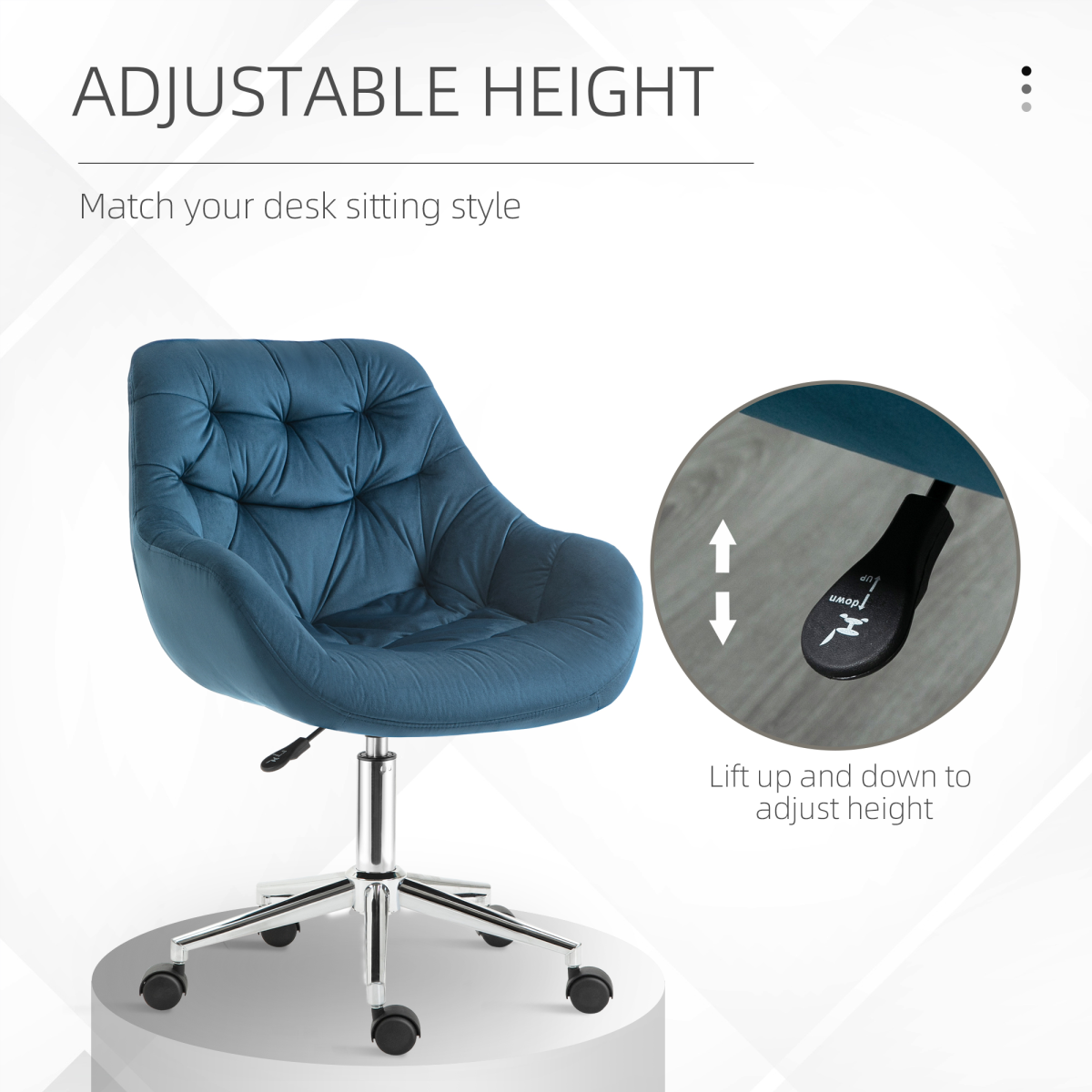 Velvet Home Office Chair Comfy Desk Chair w/ Adjustable Height Armrest Blue