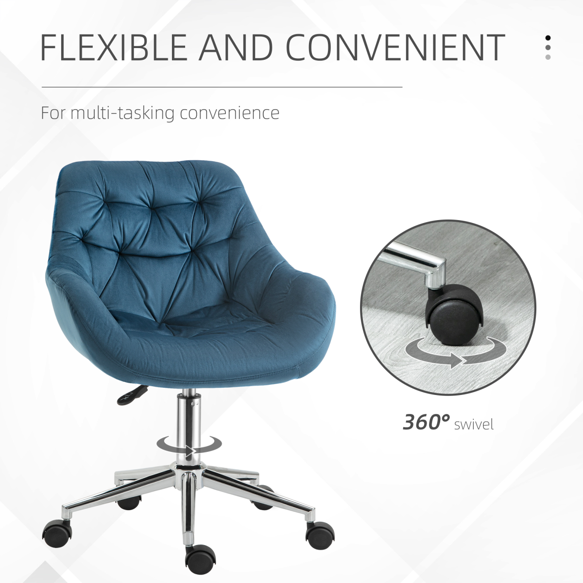 Velvet Home Office Chair Comfy Desk Chair w/ Adjustable Height Armrest Blue