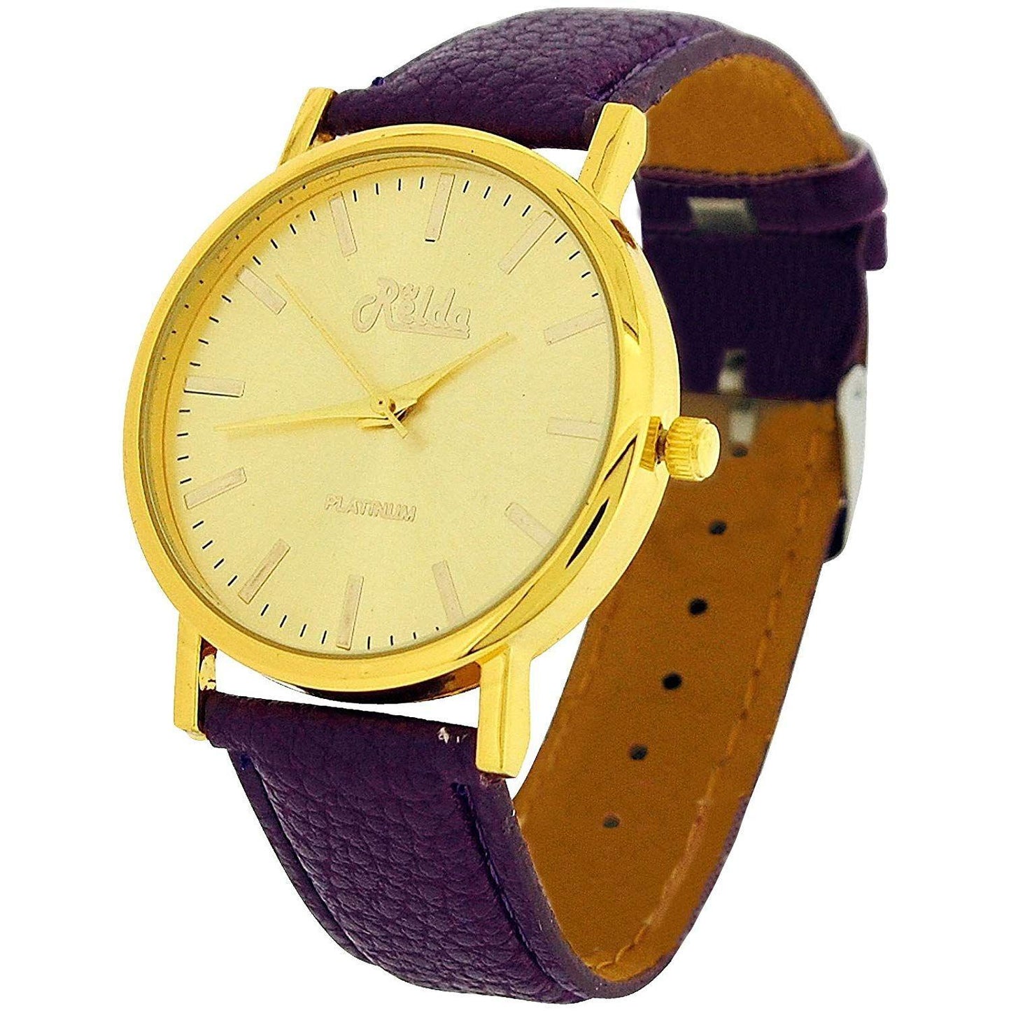 Relda Women Analogue Jumbo Gold tone Dial & Leather Purple Strap With Buckle REL62