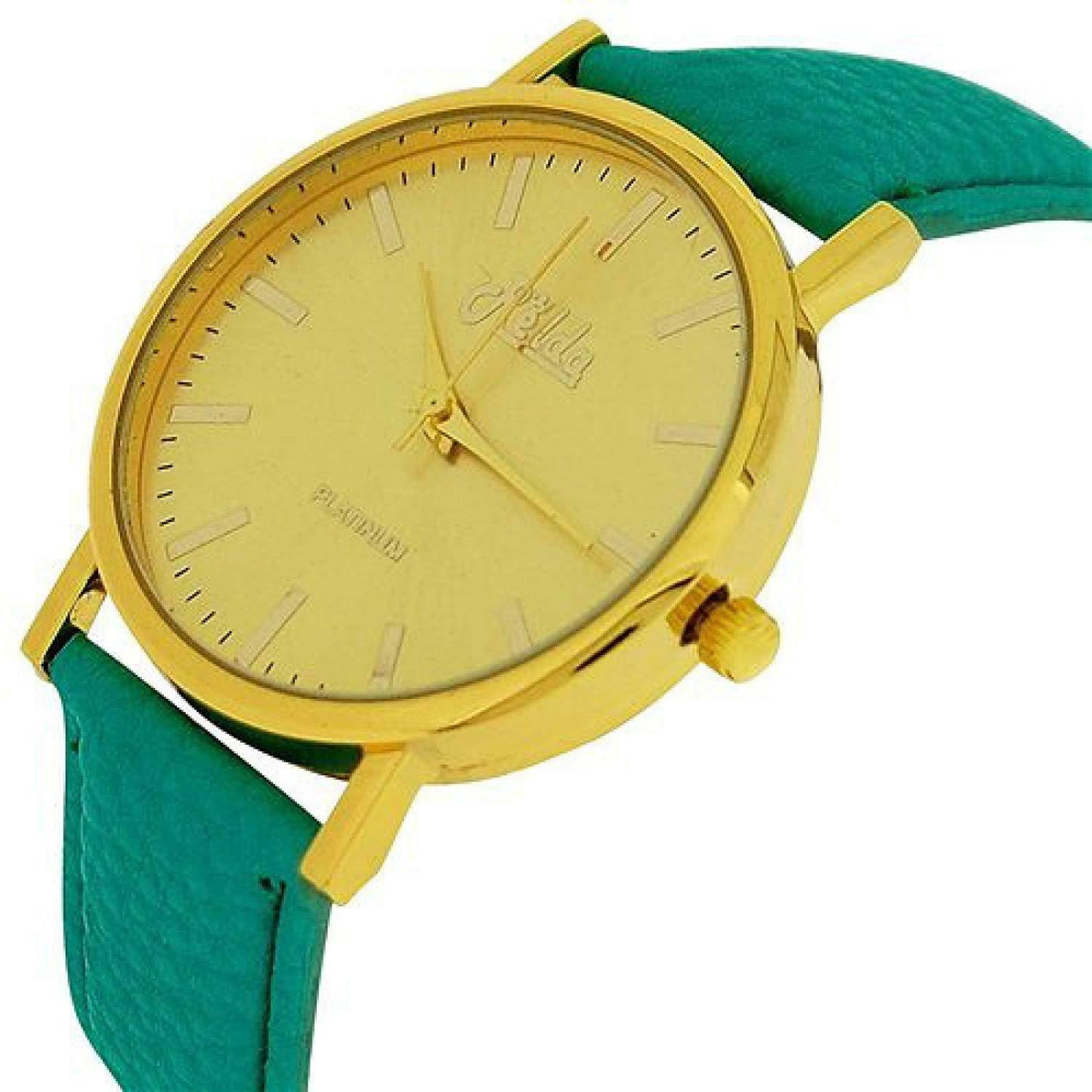 Relda Women Analogue Jumbo Gold tone Dial & Leather Green Strap With Buckle REL60