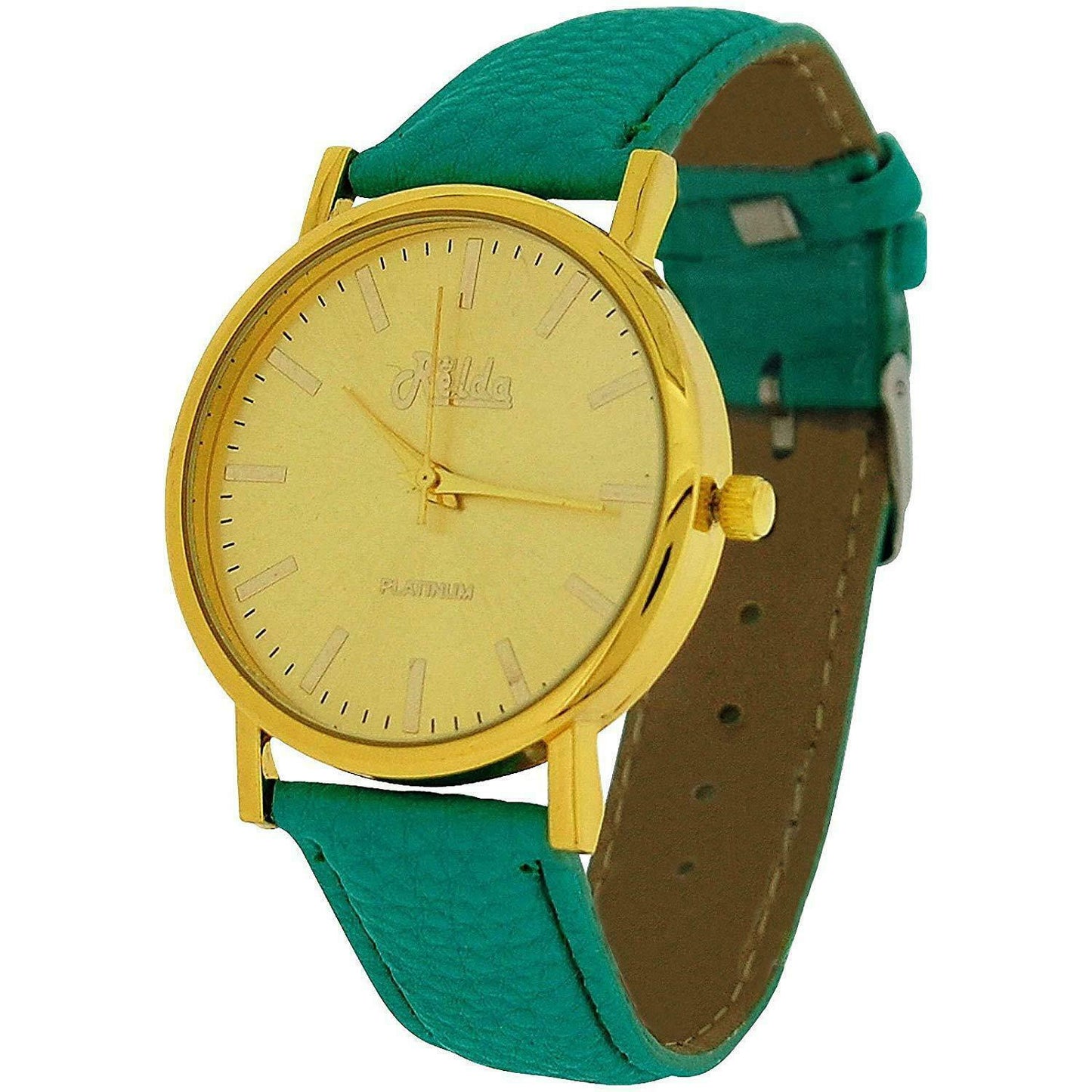 Relda Women Analogue Jumbo Gold tone Dial & Leather Green Strap With Buckle REL60