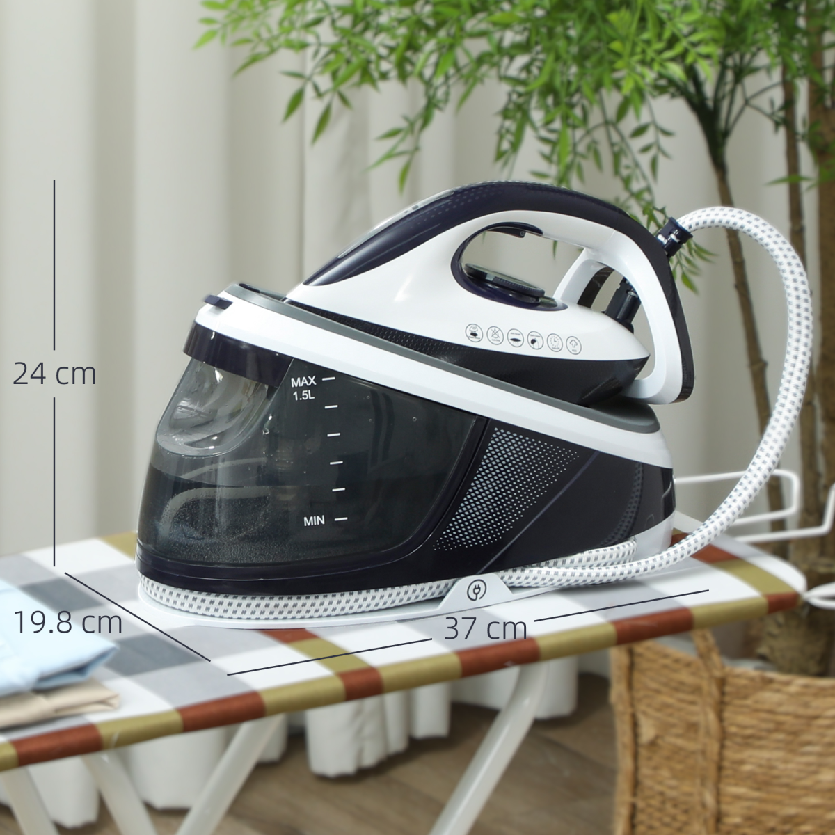 HOMCOM Steam Generator Iron, Large Water Tank, Smart ECO Mode, Self-Cleaning